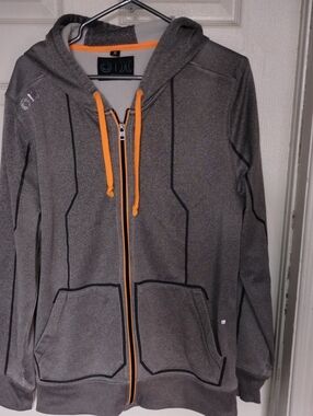 Hurley Gray Zip-Up Sweatshirt with Yellow Drawstrings. Size Med